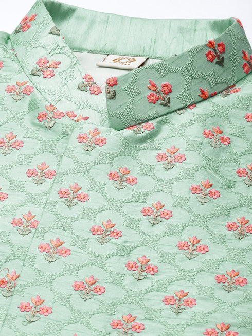Men's Green Embroidered Ethnic Jacket